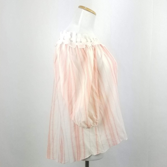 Max Studio Pink Cream Striped Off Shoulder Top - Picture 2 of 7